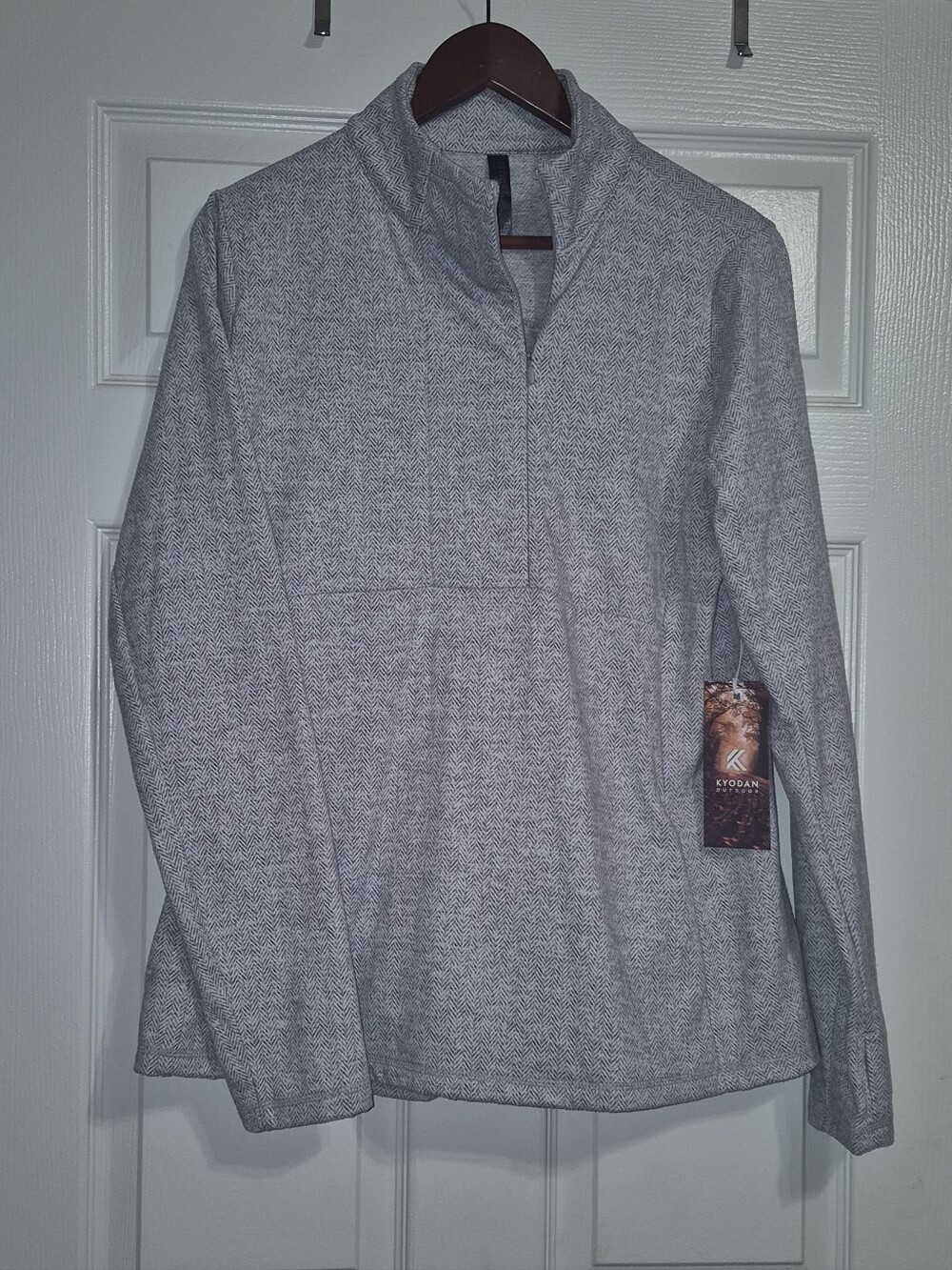 Kyodan Unisex Light Gray Herringbone Zip-Front Pullover